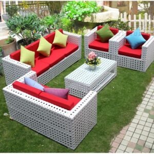 Outer sofa set bunai PVC vikar Ratan frem iron cushion waterproof glass 6 mm