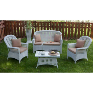 Outdoor garden sofa set frame iron bunai PVC - Rattan - Wicker cushion waterproof glass 6 mm