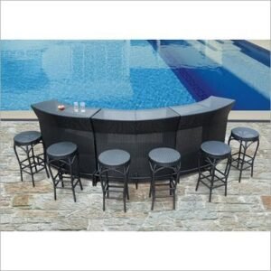 Outdoor bar counter frame iron bunai PVC Ratan plus 6 mm glas 6 piece stool stool